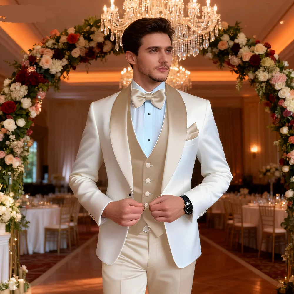 3-Piece Tuxedo with Scarf Lapel Smoking Suit LADYLYS
