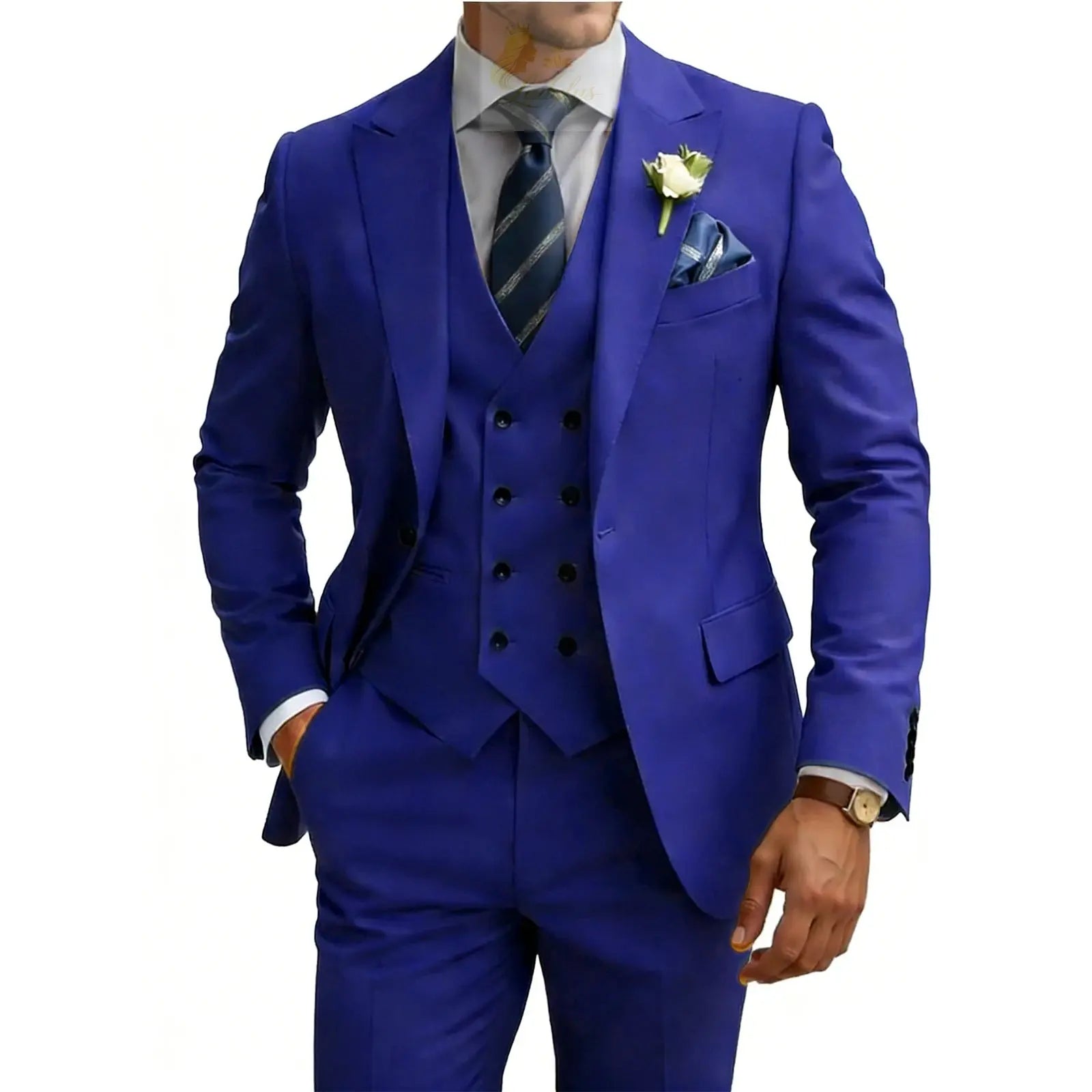 3 Piece Slim Fit For Men Double Breasted Suit Wedding Prom Suits Formal Business Dinner Tuxedo LADYLYS