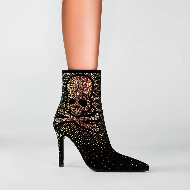 Bottes pointues à talons super hauts en strass de Kaky pour femmes, grandes bottes courtes, bottes tendance 44 45 46