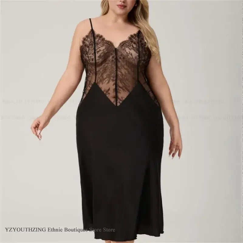 Oversize 3XL 4XL 5XL Female Long Nightgown Sleepwear Sexy LADYLYS