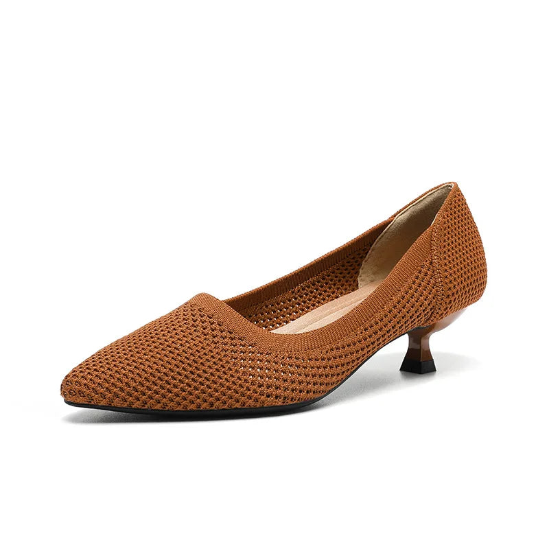 High-heeled shoes solid color knitted breathable rubber anti-skid LADYLYS