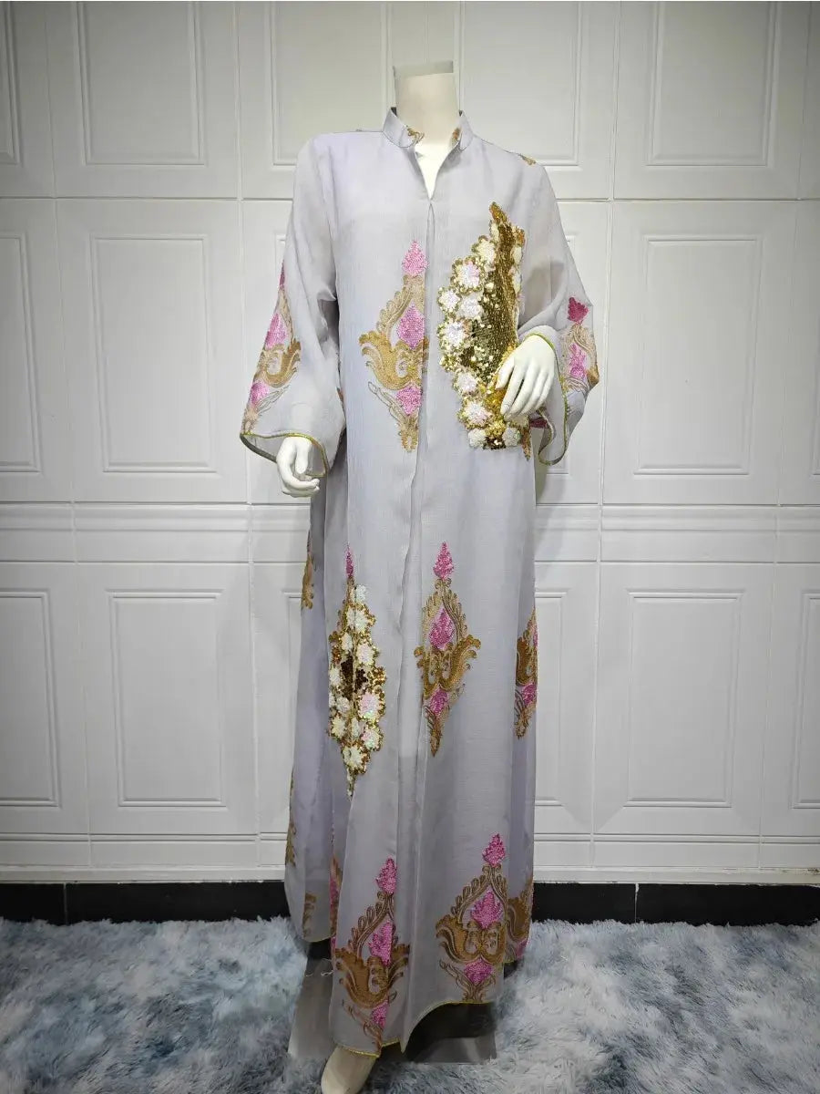 Morocco Dress for Women Muslim Abaya India Stand Collar Abayas Enbroidery Sequins LADYLYS