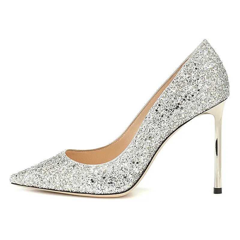 ANAÏS 9CM/7CM Talons Hauts Chaussures Argent Stiletto Bout Pointu Slip-on PU Bling Luxe Dames