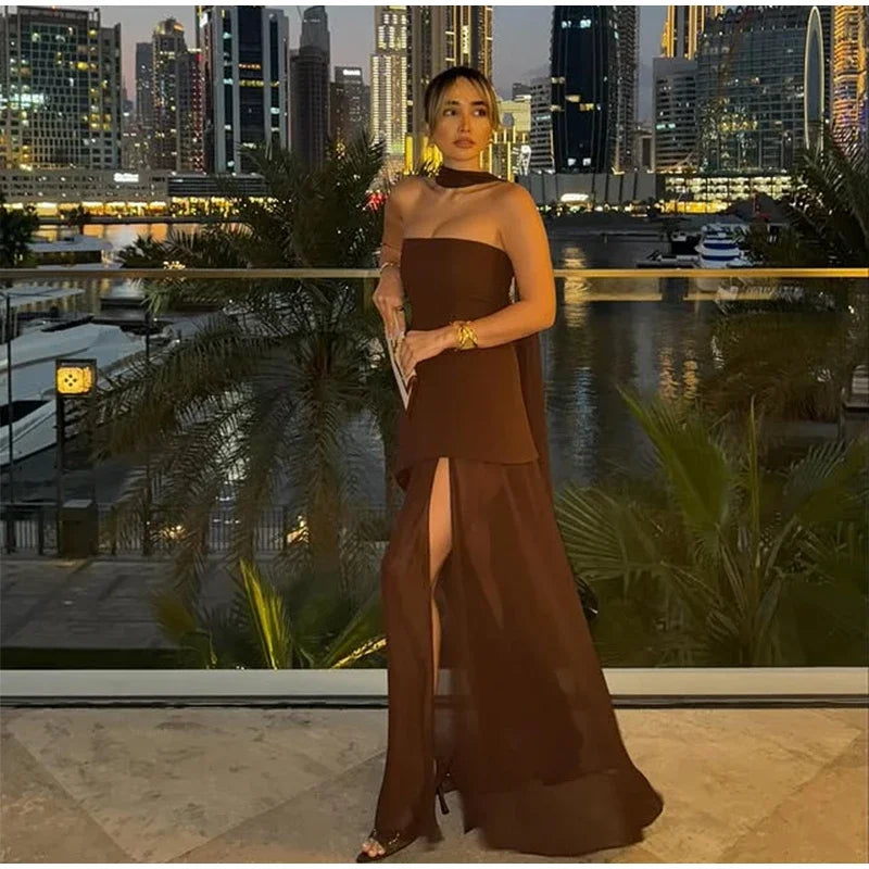 Elegant Strapless Ribbon Long Vintage Mesh Corset Maxi Dresses LADYLYS