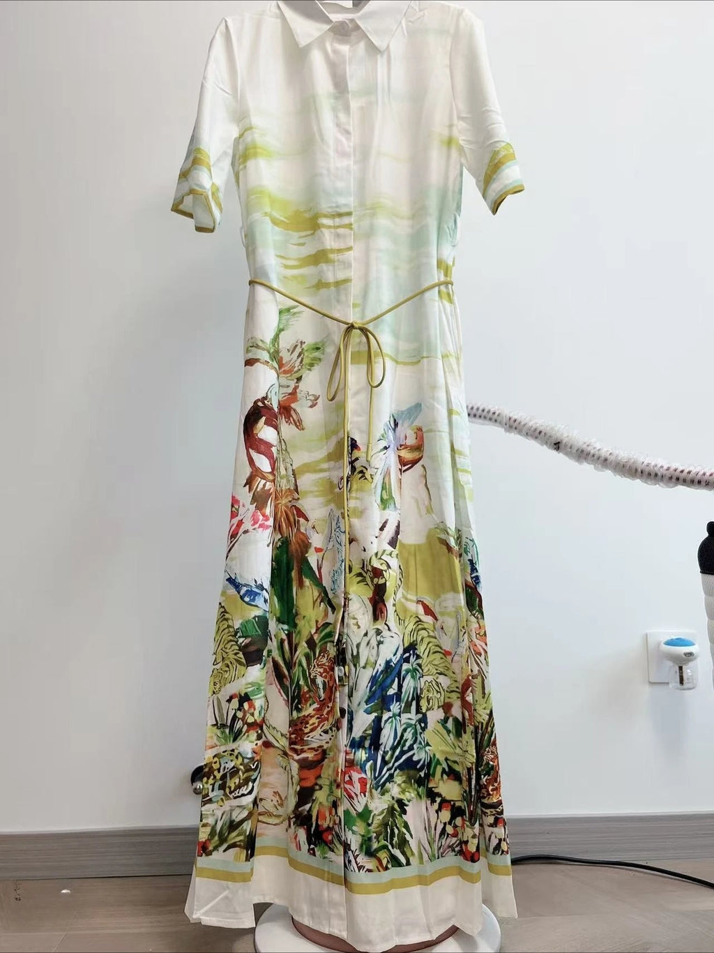 New Casual Fashion Linen Shirt Collar Cardigan Long Dress LADYLYS