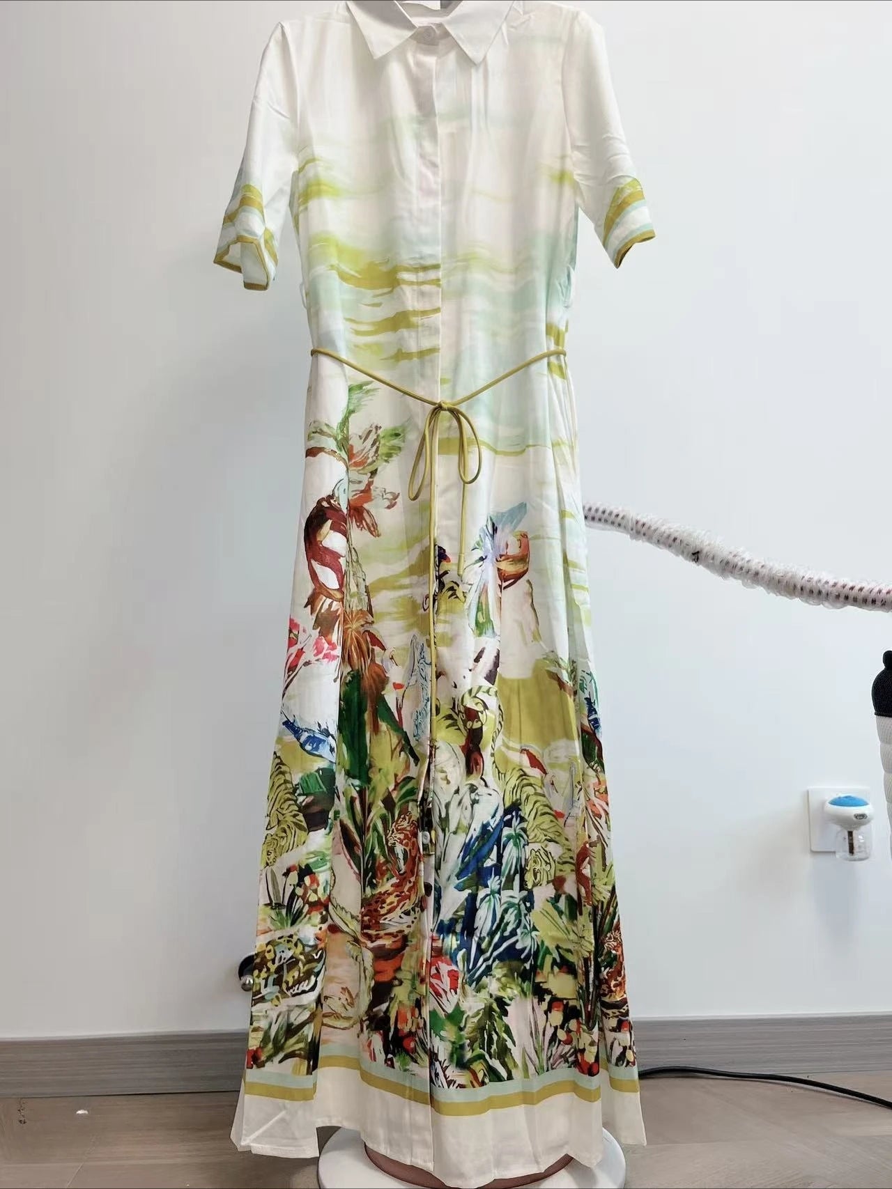 New Casual Fashion Linen Shirt Collar Cardigan Long Dress LADYLYS