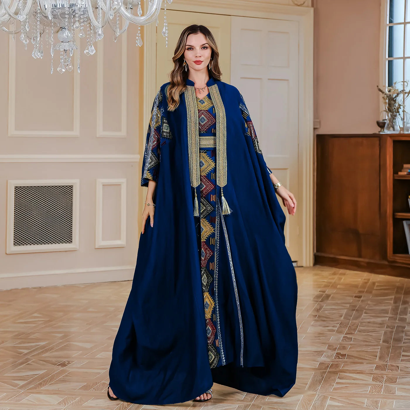 Luxury Embroidered Abaya Two-Piece Set Muslim Women's Dubai Evening Gown Kaftan Dress LADYLYS
