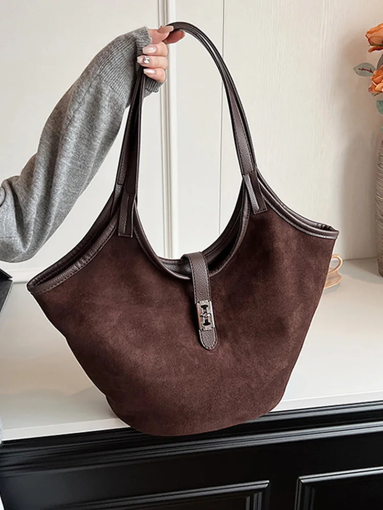 Sac à main vintage en faux daim pour femme grande capacité, décontracté