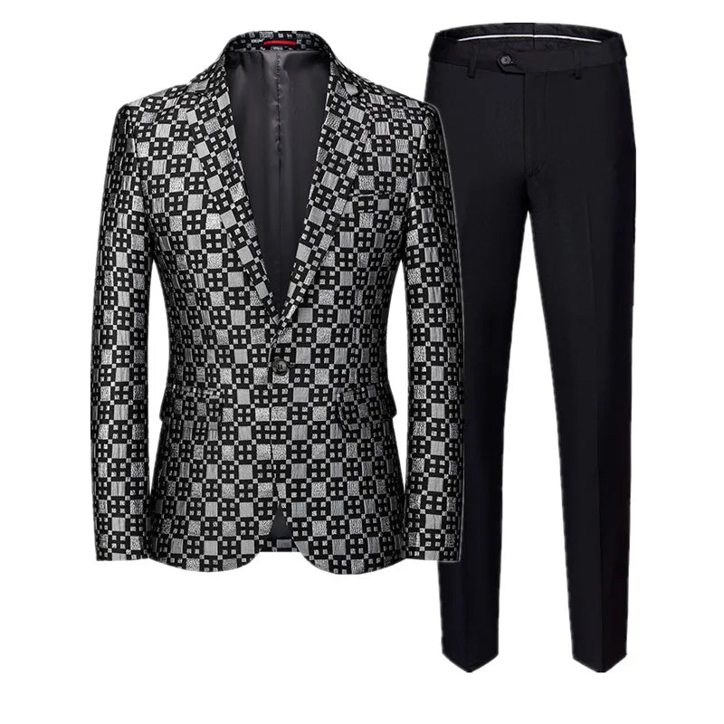 Costume classique Blazer en Jacquard coupe cintrée, pantalons grande taille 6XL