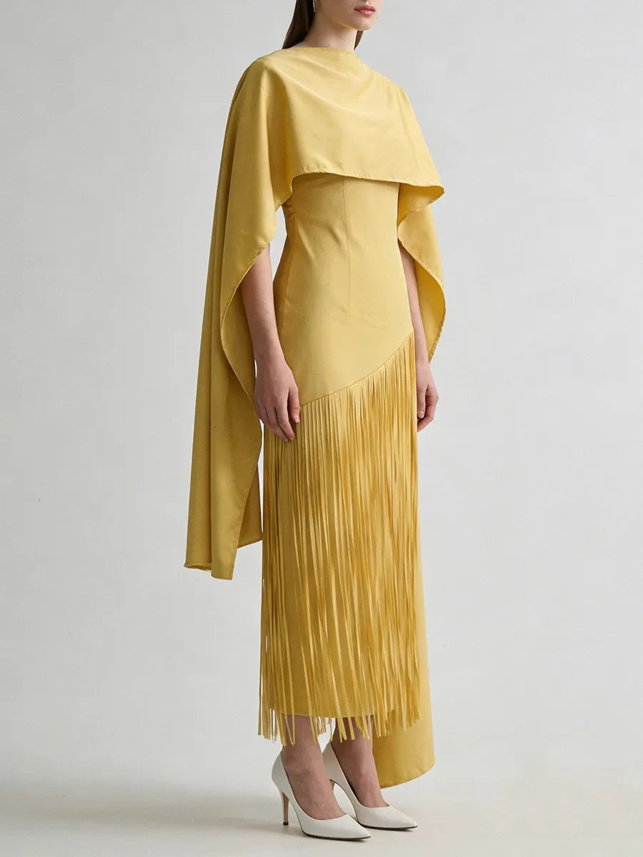 Solid Spliced Tassels Temperament Dress Elegant LADYLYS