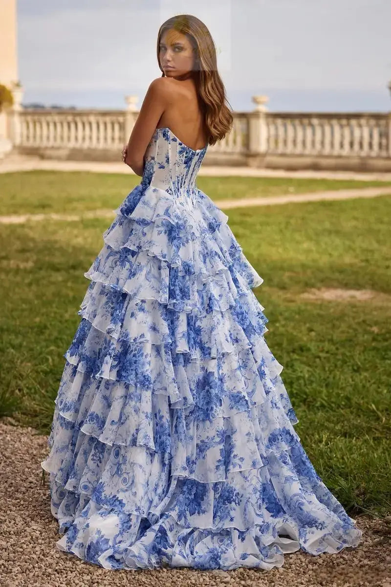 Summer Printed Casual Trendy Sleeveless Strapless Floor Length A-line Sexy Dresses LADYLYS