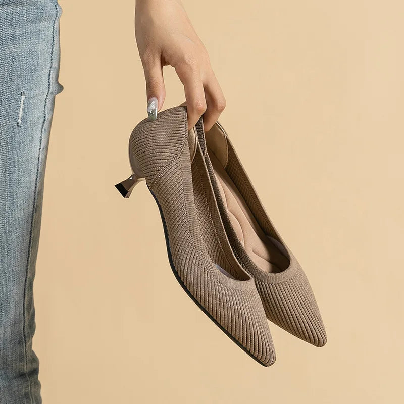 High-heeled shoes solid color knitted breathable rubber anti-skid LADYLYS