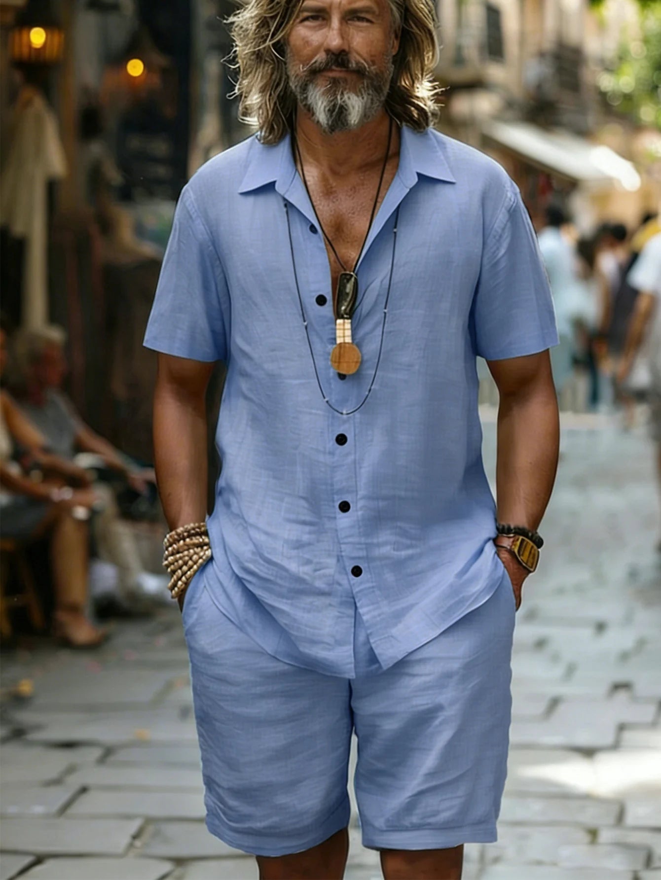 Men's Cotton100 Shirt & Shorts Set Short Two-Piece Outfit LADYLYS