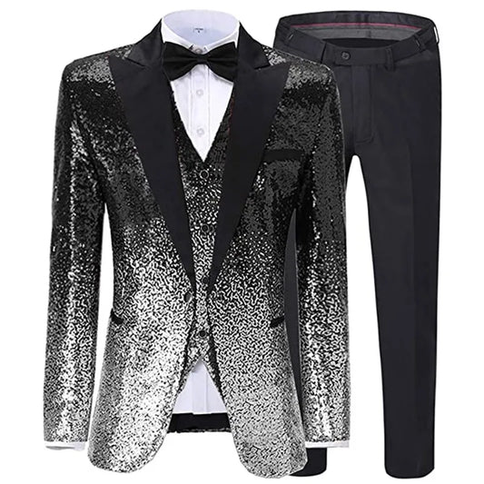 Costume pour hommes 3 pièces couleur paillettes brillantes