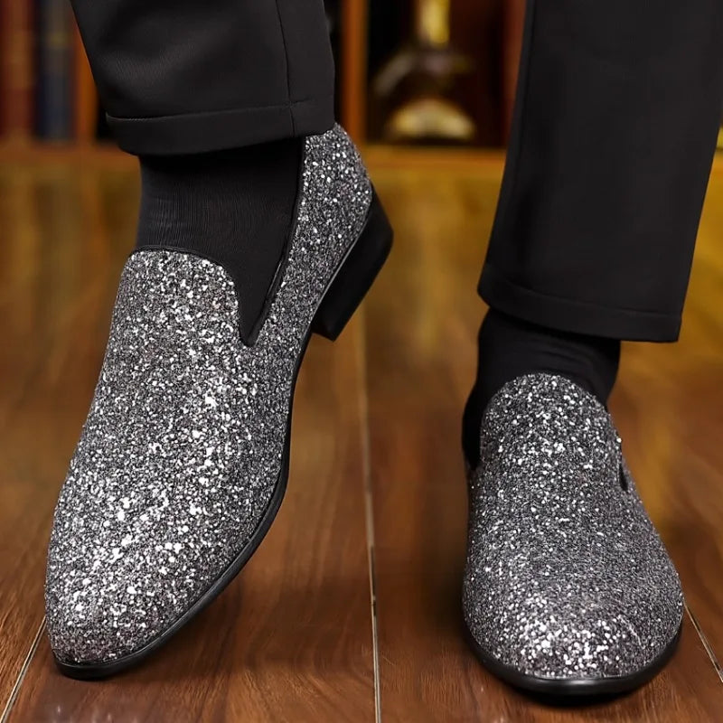 ADRIEN Mocassins de luxe pour hommes à paillettes dorées et argentées de haute qualité