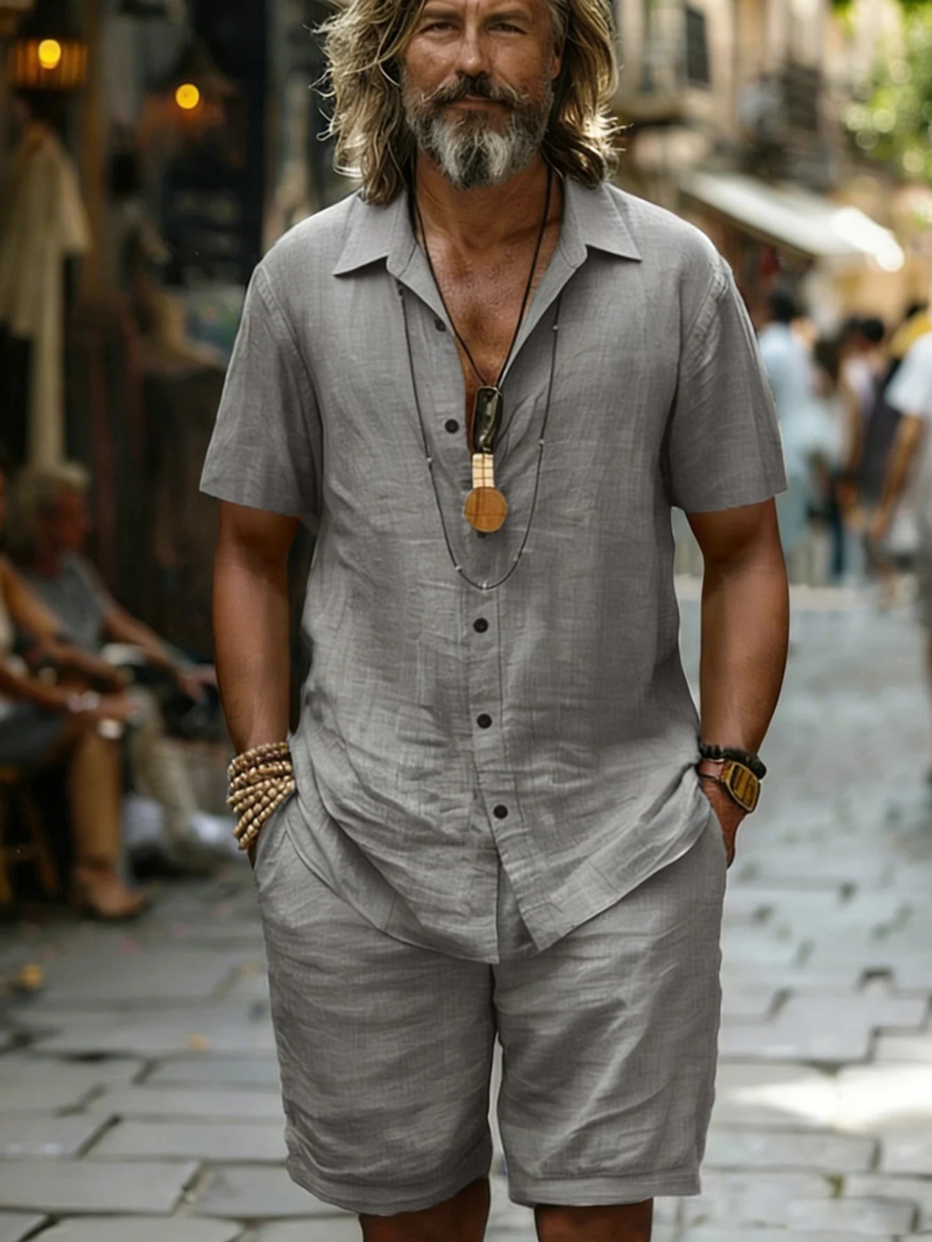 Men's Cotton100 Shirt & Shorts Set Short Two-Piece Outfit LADYLYS