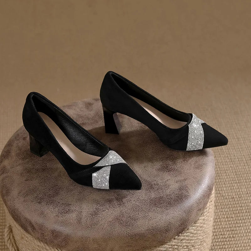 High Heels Pumps Black Block Rhinestone 5CM/7CM LADYLYS