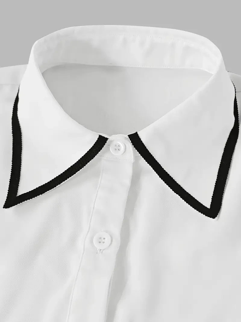 Women's fashion tie lapel design casual long-sleeved shirt