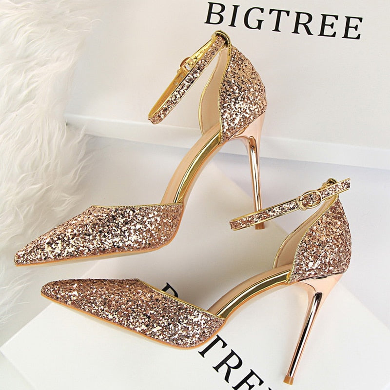 BIGTREE chaussures Sexy talons hauts à paillettes scintillantes