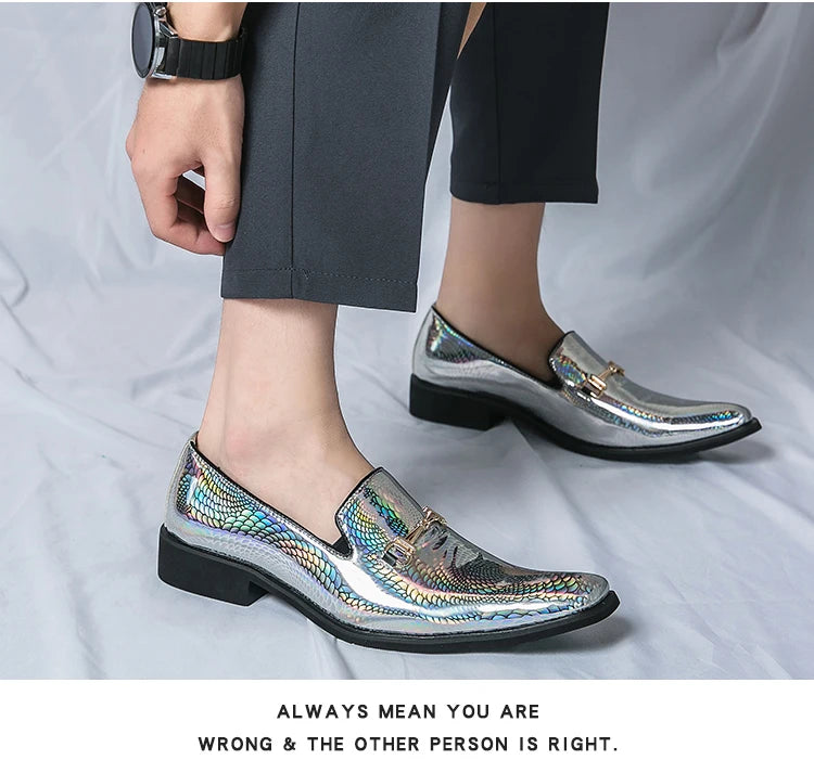 Luxury silvery Men's Patent Leather Shoes Designer High Quality LADYLYS