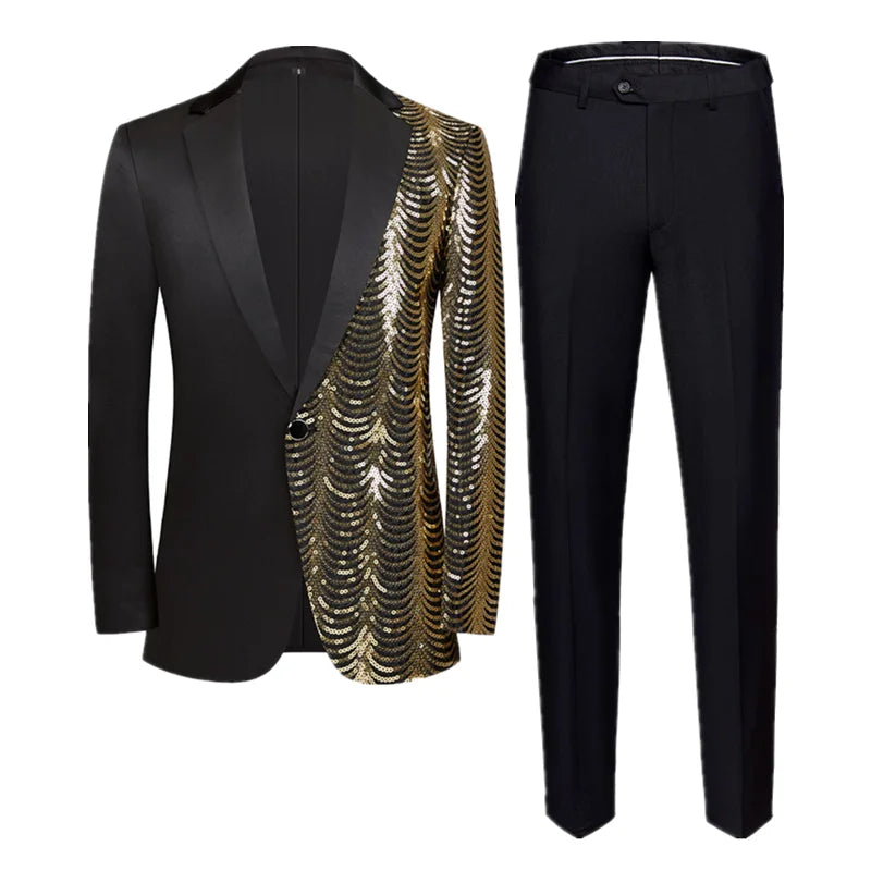 Veste + pantalon mode hommes costume à paillettes