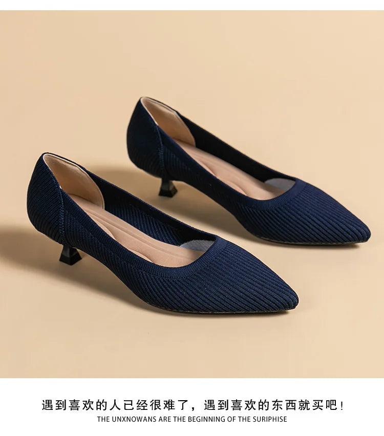 High-heeled shoes solid color knitted breathable rubber anti-skid LADYLYS