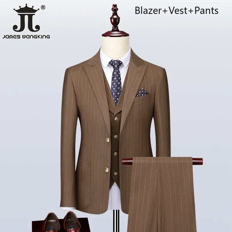 Men's Formal Suits 3 Piece Set British Plaid Style (Blazer + Vest + Trousers) LADYLYS