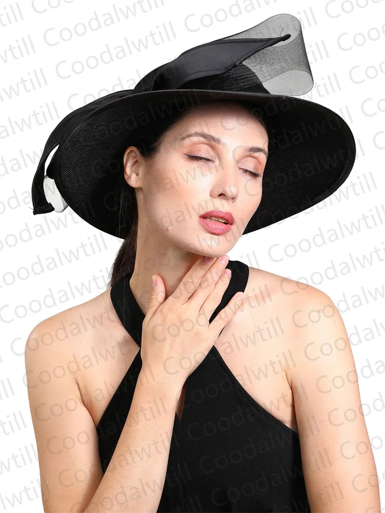 Chapeau Fedora en Satin pour femmes, élégant, avec nœud fascinateur Vintage