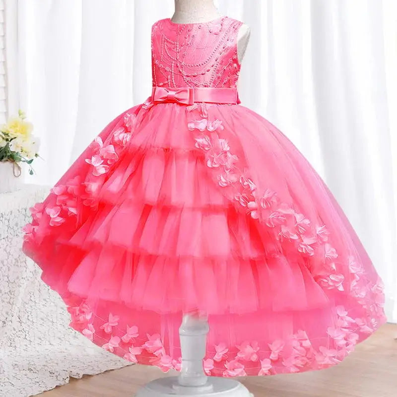 Robes brodé pour fête avec fleur, fête d'anniversaire pour fille de 3 à 12 ans, paillettes