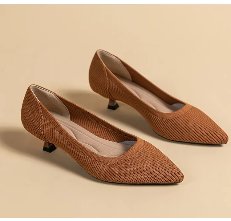 High-heeled shoes solid color knitted breathable rubber anti-skid LADYLYS