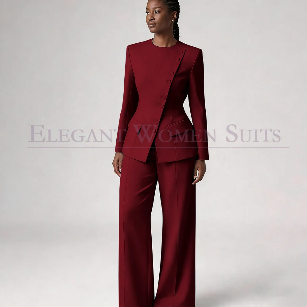 Single Breasted Women's Suits Blazer Luxury O-neck Regular Length 2 Piece LADYLYS