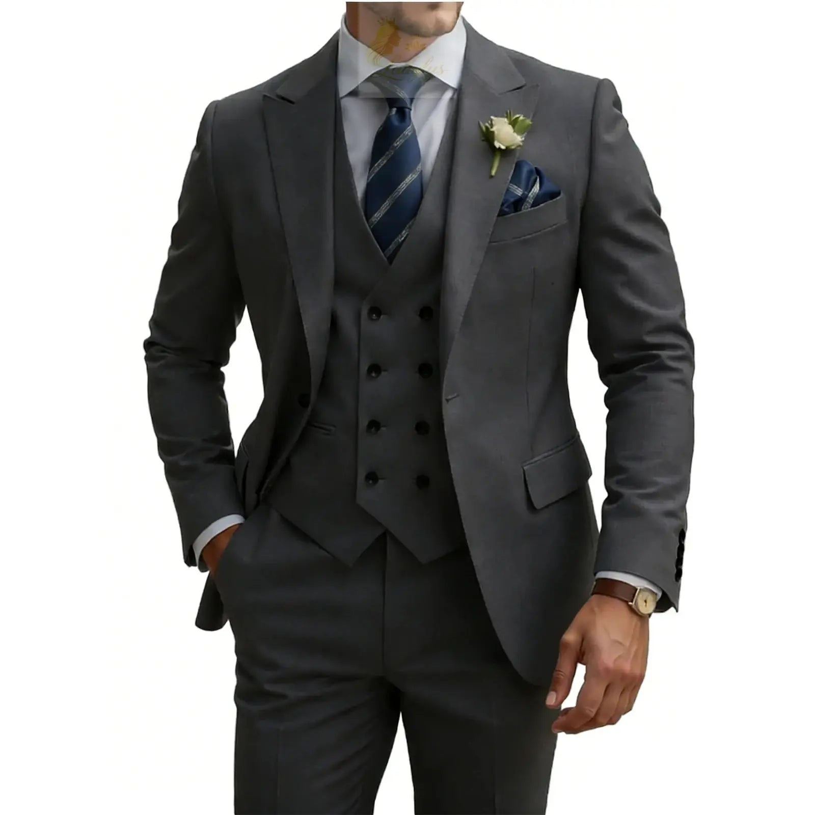 3 Piece Slim Fit For Men Double Breasted Suit Wedding Prom Suits Formal Business Dinner Tuxedo LADYLYS