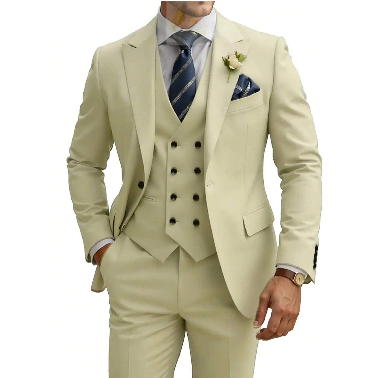 3 Piece Slim Fit For Men Double Breasted Suit Wedding Prom Suits Formal Business Dinner Tuxedo LADYLYS