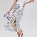 Fashion High Street Split Long Skirts Sparkling Tassel Spring Summer Women's Skirts Elegant Temperament Banquet Wrap Hip Skirt LADYLYS