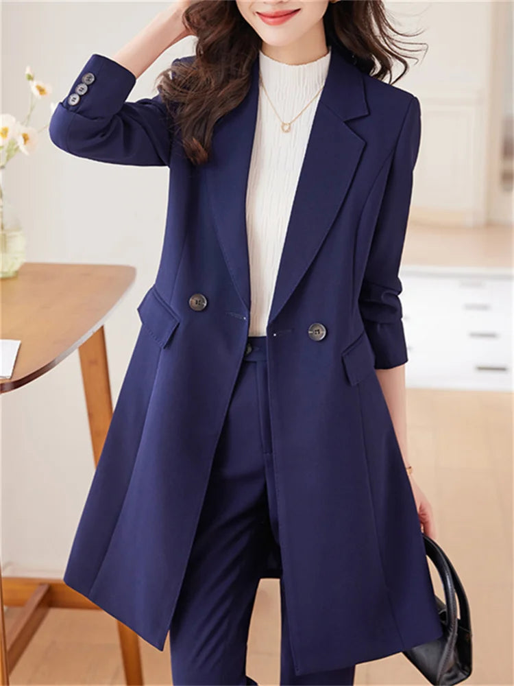 Yitimuceng – ensemble de bureau, nouvelle mode, manches longues, col rabattu, Long Trench, blazer pantalon Vintage