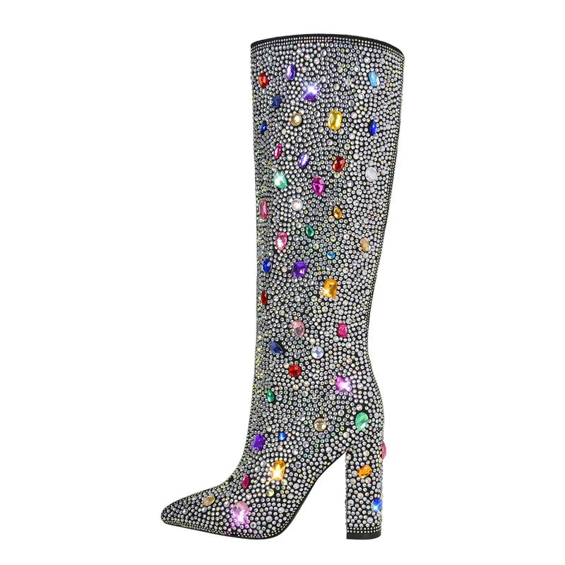 Onlymaker strass bout pointu genou bottes talon hauts fait à la main