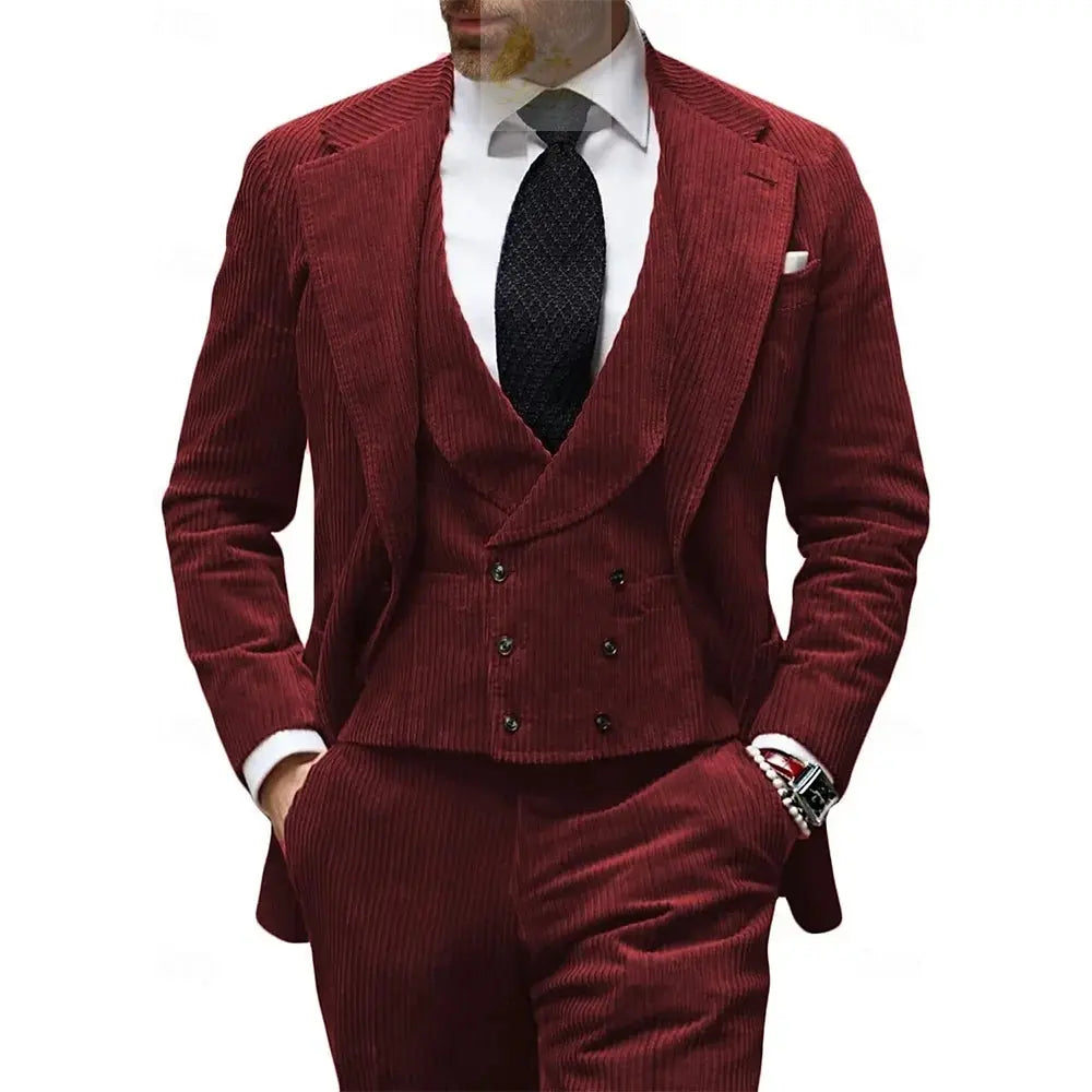 Velvet Men's Suit 3 Piece Corduroy Blazer Vest Pants Set LADYLYS