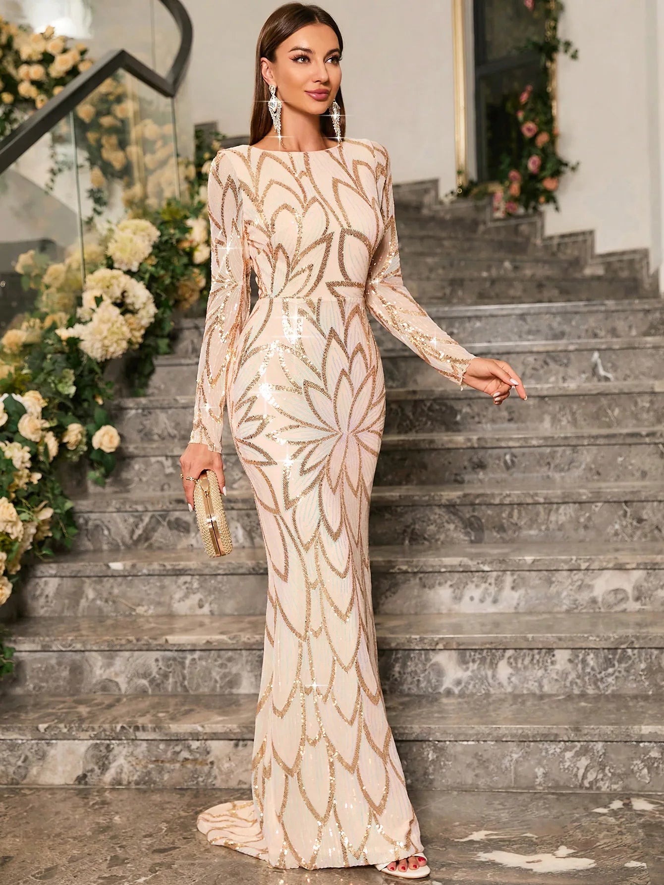 Unithorse Robe formelle à sequins et fermeture éclair au dos