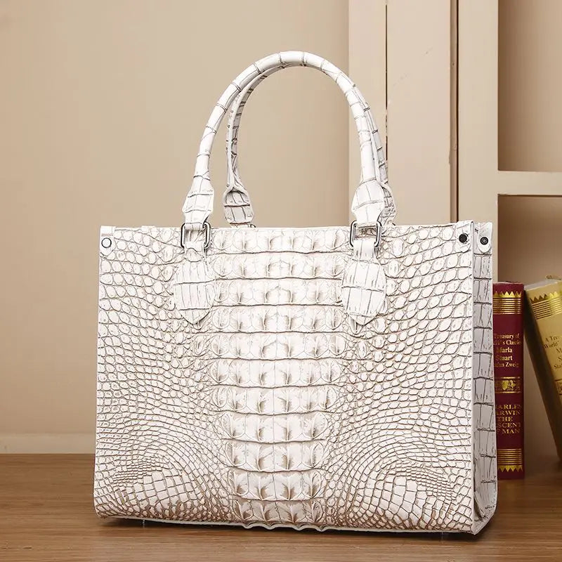 Sac à main de luxe en cuir véritable pour femme, sac fourre-tout blanc Crocodile Sophia, sacs de messager initiés portables, grande capacité, mode