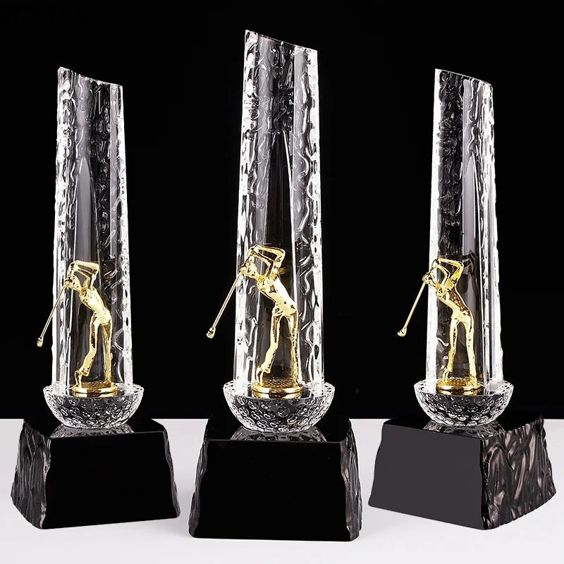 Sculpture de trophée de Golf en métal et cristal, Statue de trophée de sport