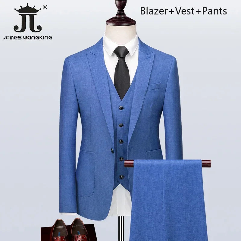 Men's Formal Suits 3 Piece Set British Plaid Style (Blazer + Vest + Trousers) LADYLYS