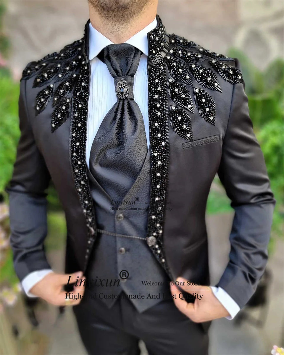 Costumes de mariage de luxe en perles italiennes pour hommes Blazers de bal masculins