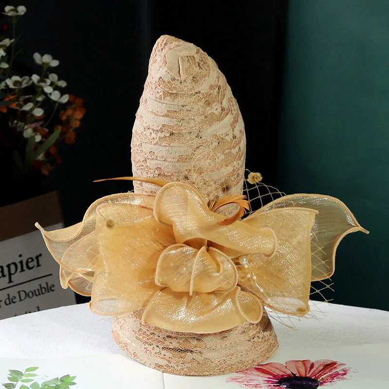 Elegant mesh pearl flower sun hat, foldable LADYLYS