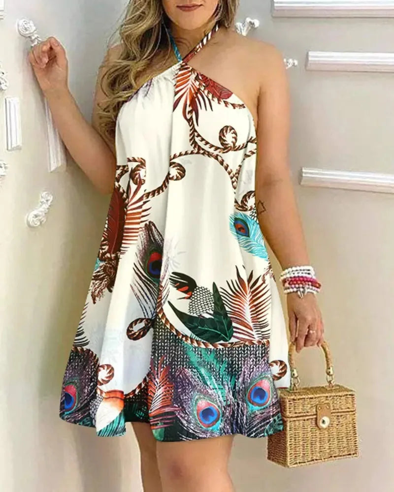 Floral Print Halter Neck Dress Boho Backless Halter Dress For Spring  Summer LADYLYS