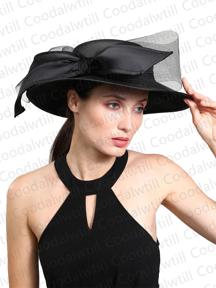 Chapeau Fedora en Satin pour femmes, élégant, avec nœud fascinateur Vintage