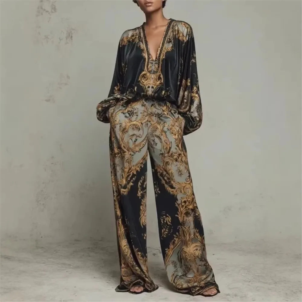 Elegant 3d Print Loose Pant Sets Casual LADYLYS