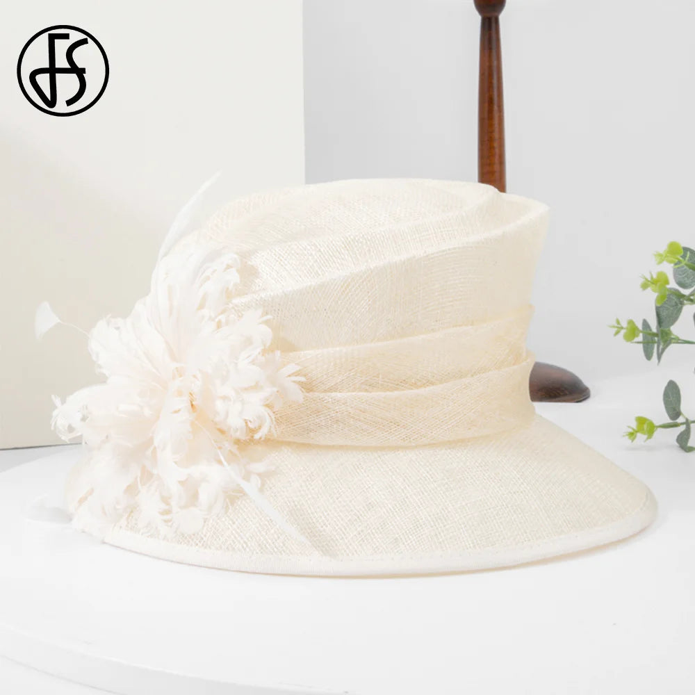 FS – chapeaux melon de mariage pour femmes, avec plumes de fleurs, élégant