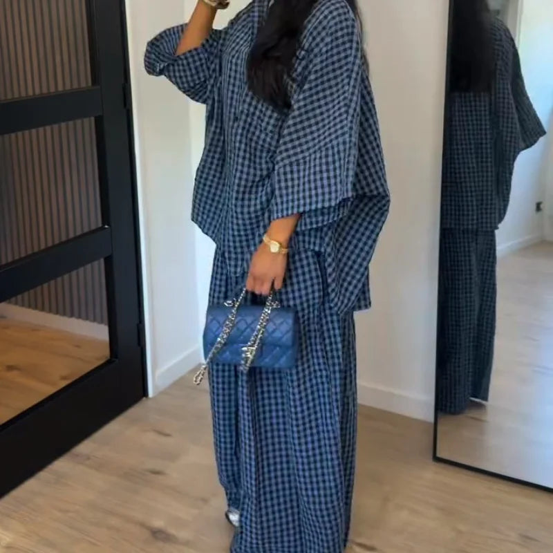 High Neck Single Button Cape Coat&Wide Leg Pants Two-Piece Set LADYLYS