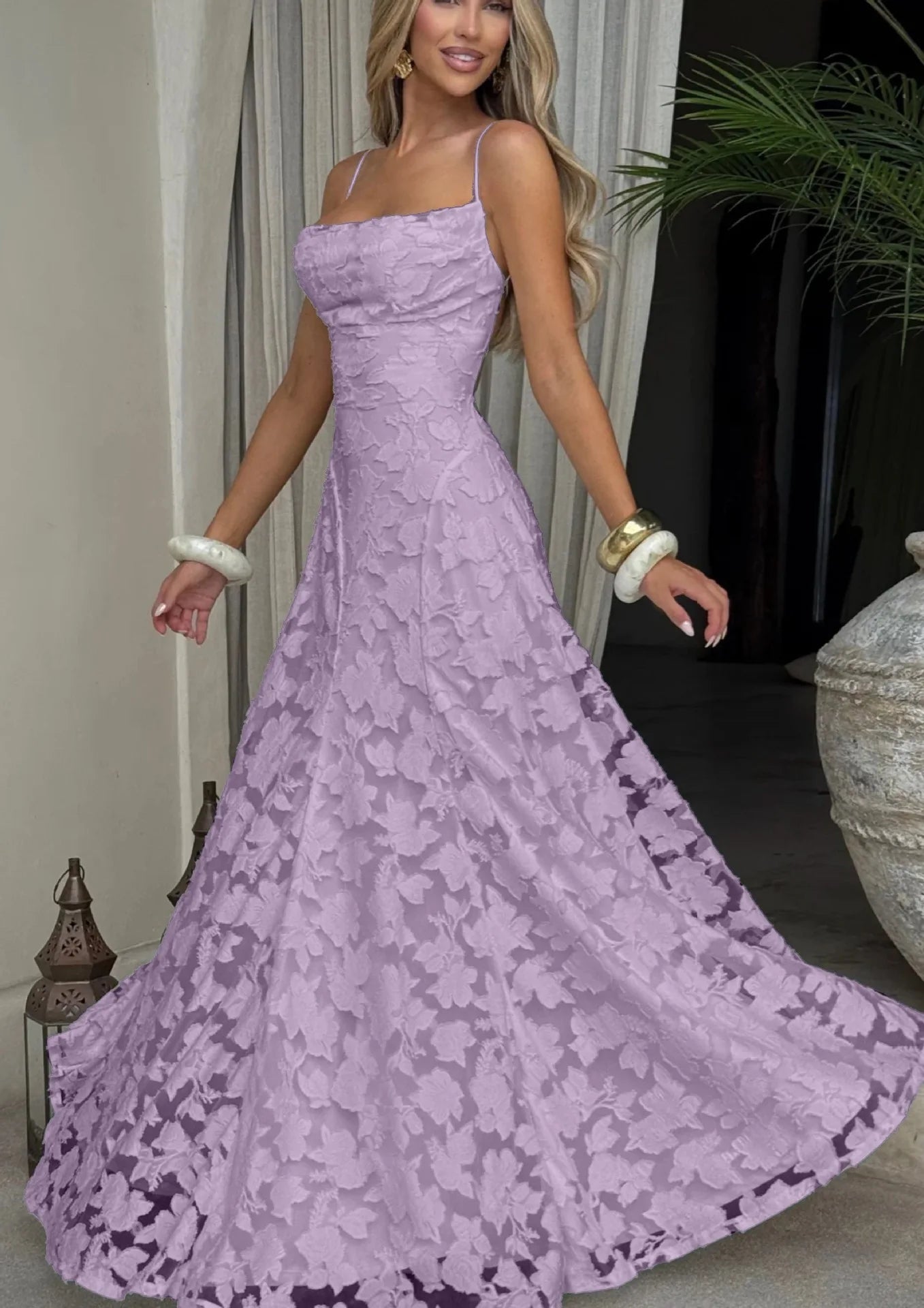 Jacquard Chiffon Long Dress Women's Backless Bandage LADYLYS