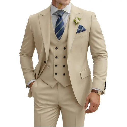 3 Piece Slim Fit For Men Double Breasted Suit Wedding Prom Suits Formal Business Dinner Tuxedo LADYLYS